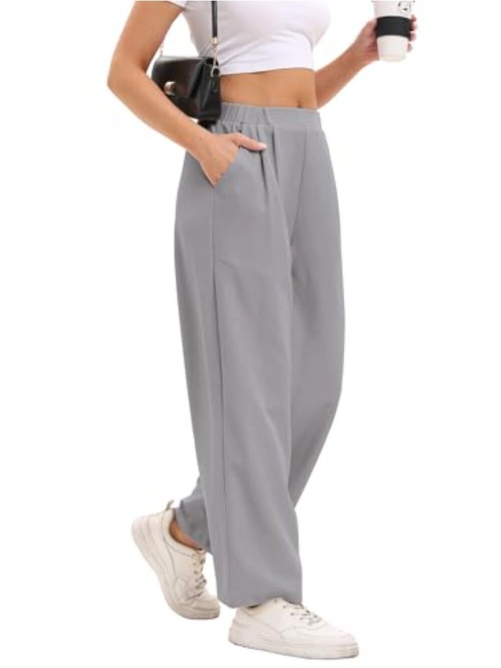 Women's Wide Leg High Waisted Business Casual Trousers with Pockets